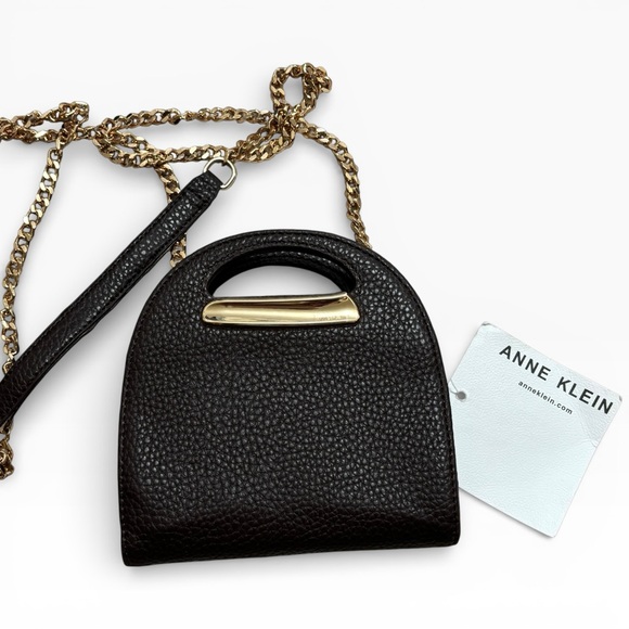 Anne Klein Mini Leather Chain Crossbody Wallet Black Gold Hardware NWT - Picture 3 of 10